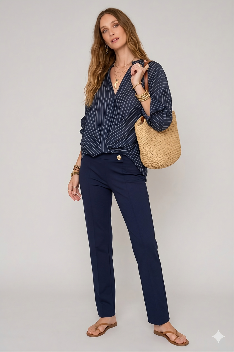 CAMISA RAYAS OVER COLOR AZUL MARINO